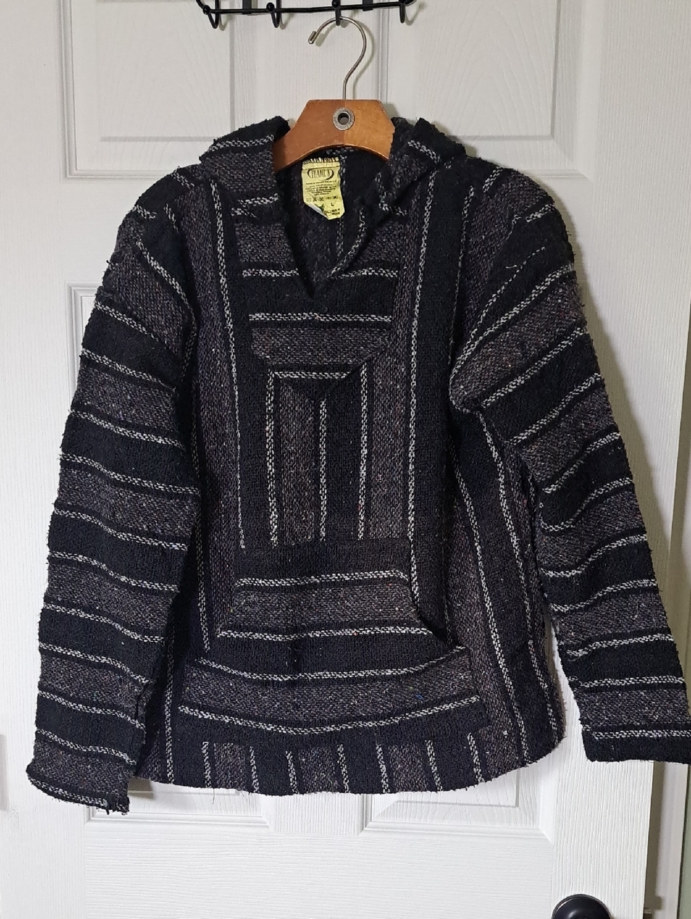 Frank's Baja Men's Blk Textured Hoodie Mexican Hippie Skater Blanket Pullover